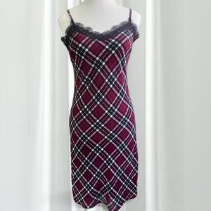Michael Kors Plaid Slip Dress with Lace Trim | Size 0
